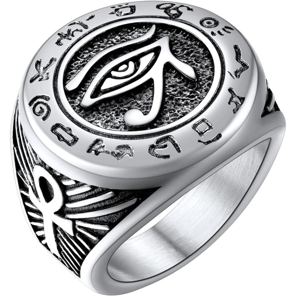 imageU7 Jewelry Ankh Rings Ancient Egyptian Eye of Ra Horus Ring Stainless SteelGold PlatedBlack Color Egypt Symbol Rings for Men Women04RoundSteel