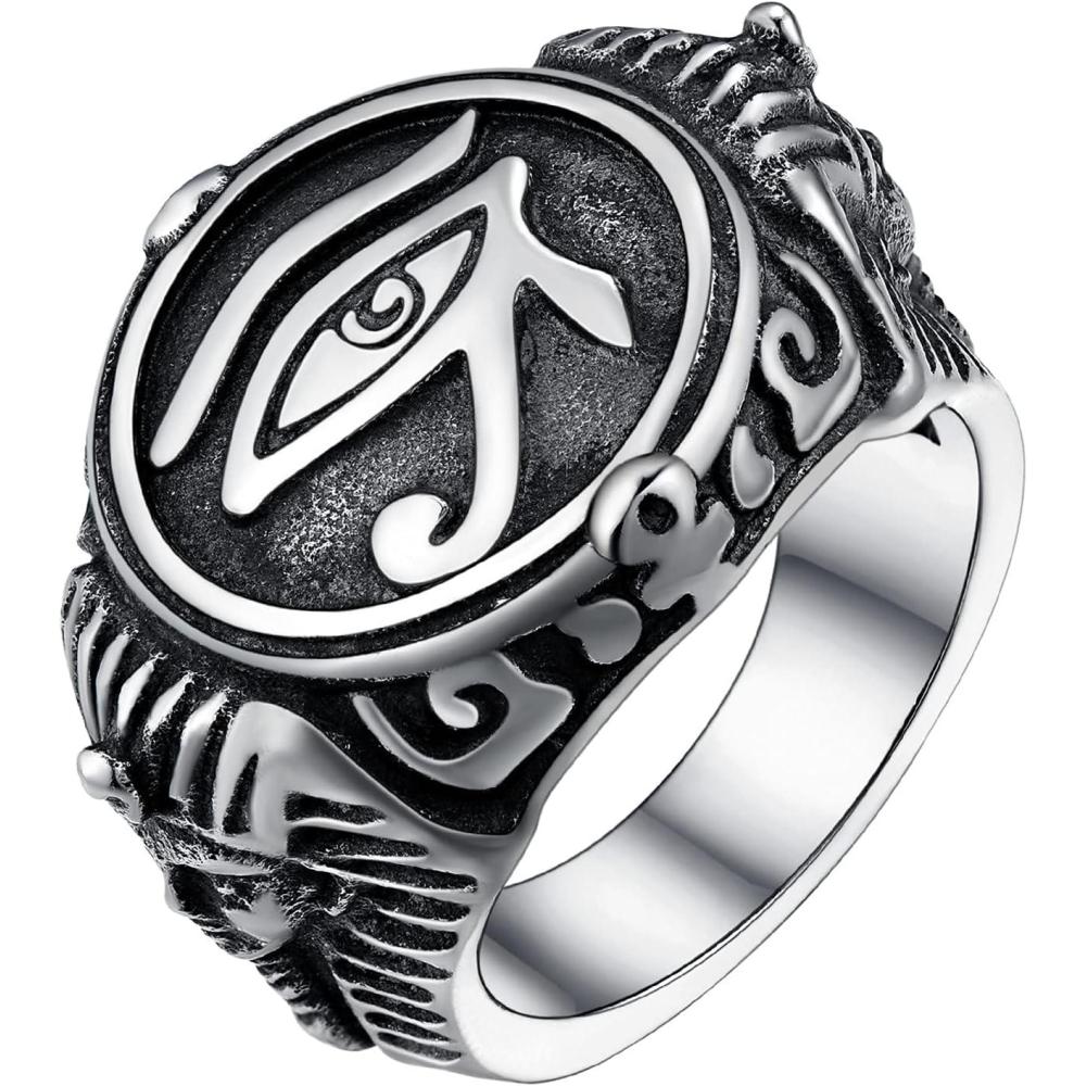 imageU7 Jewelry Ankh Rings Ancient Egyptian Eye of Ra Horus Ring Stainless SteelGold PlatedBlack Color Egypt Symbol Rings for Men Women05Eye of RaSteel