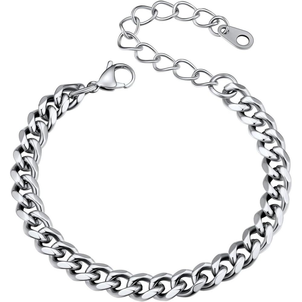 imageU7 Link Bracelets for Men Cuban LinkRopeWatch Band Solid Bracelet Silver Black Gold Color Wrist Bracelet 3691215mm Width 657583 Inch Length Hand Chain Jewelry for Mens Womenc Cuban 6mmSilver