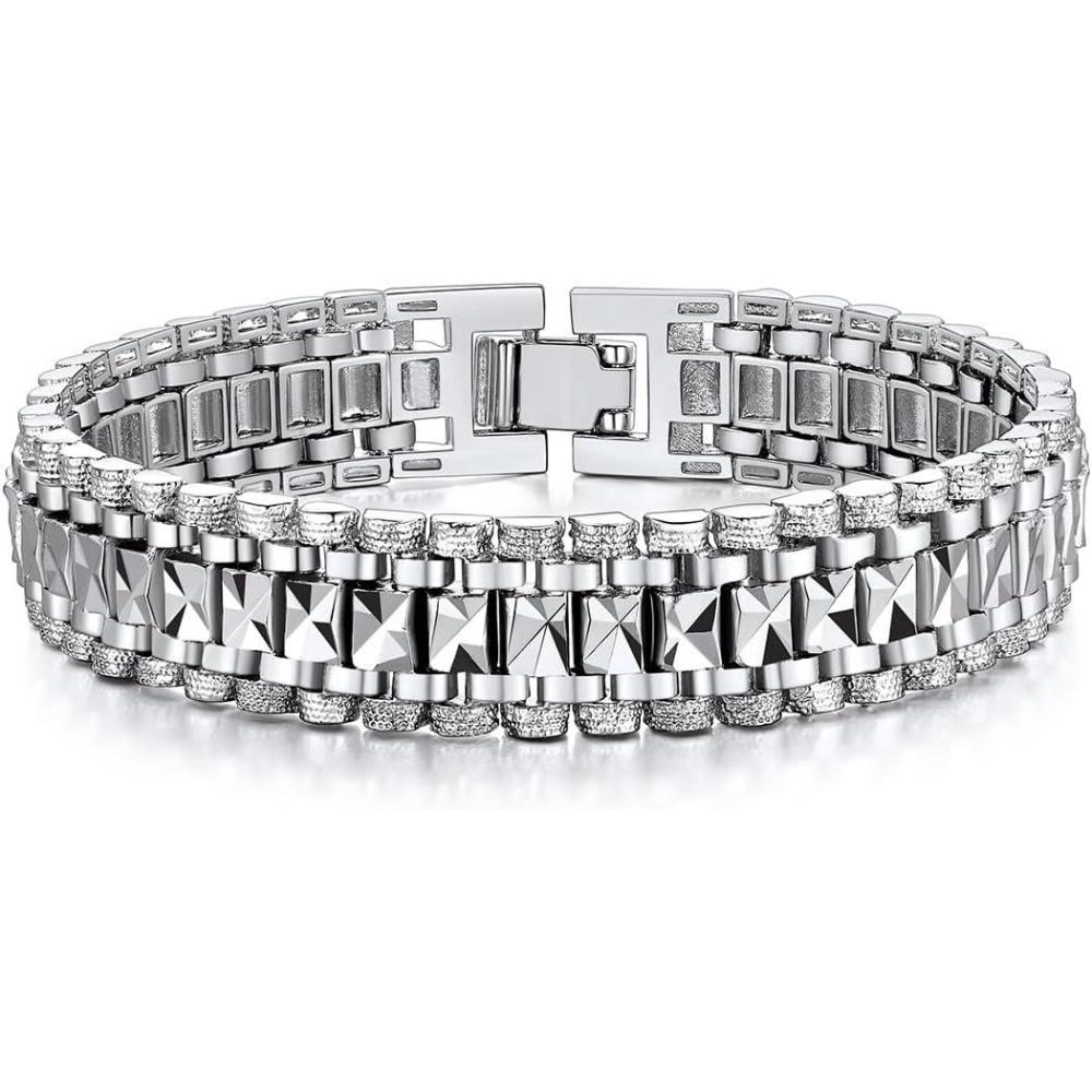 imageU7 Link Bracelets for Men Cuban LinkRopeWatch Band Solid Bracelet Silver Black Gold Color Wrist Bracelet 3691215mm Width 657583 Inch Length Hand Chain Jewelry for Mens Womena Solid 12mmSilver