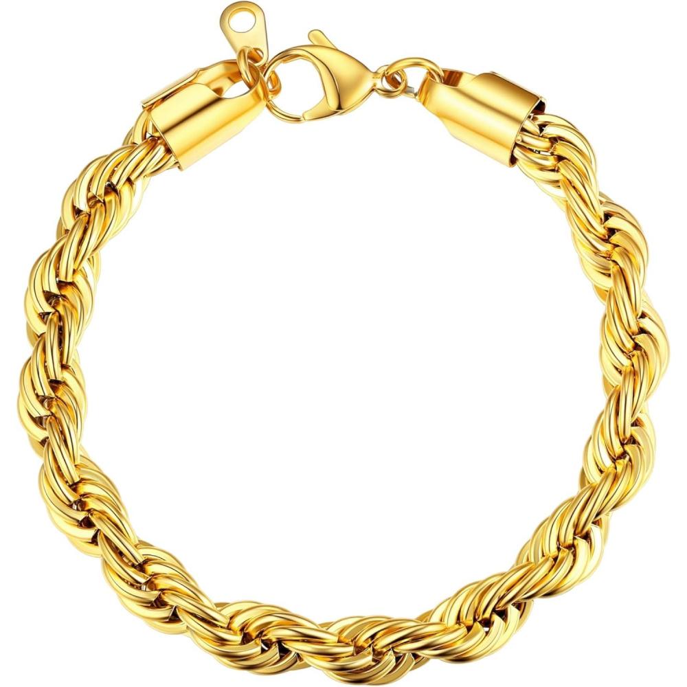 imageU7 Link Bracelets for Men Cuban LinkRopeWatch Band Solid Bracelet Silver Black Gold Color Wrist Bracelet 3691215mm Width 657583 Inch Length Hand Chain Jewelry for Mens Womend Rope Chain 9mmGold
