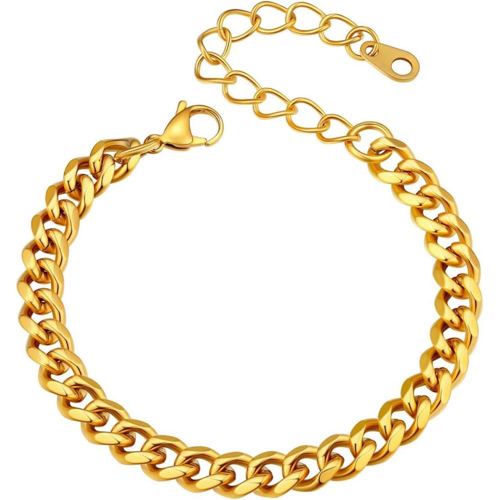 imageU7 Link Bracelets for Men Cuban LinkRopeWatch Band Solid Bracelet Silver Black Gold Color Wrist Bracelet 3691215mm Width 657583 Inch Length Hand Chain Jewelry for Mens Womenc Cuban 6mmGold