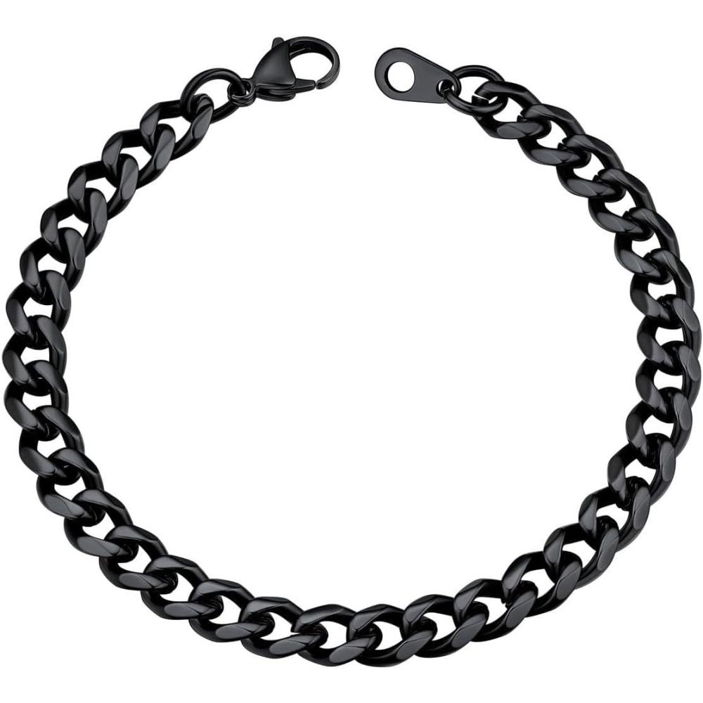 imageU7 Link Bracelets for Men Cuban LinkRopeWatch Band Solid Bracelet Silver Black Gold Color Wrist Bracelet 3691215mm Width 657583 Inch Length Hand Chain Jewelry for Mens Womenc Cuban 6mmBlack