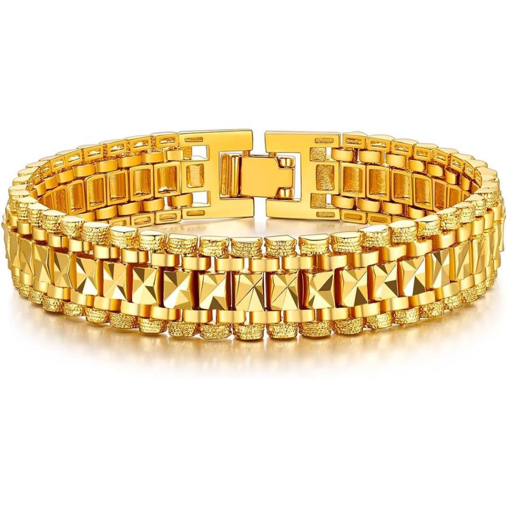 imageU7 Link Bracelets for Men Cuban LinkRopeWatch Band Solid Bracelet Silver Black Gold Color Wrist Bracelet 3691215mm Width 657583 Inch Length Hand Chain Jewelry for Mens Womena Solid 12mmGold