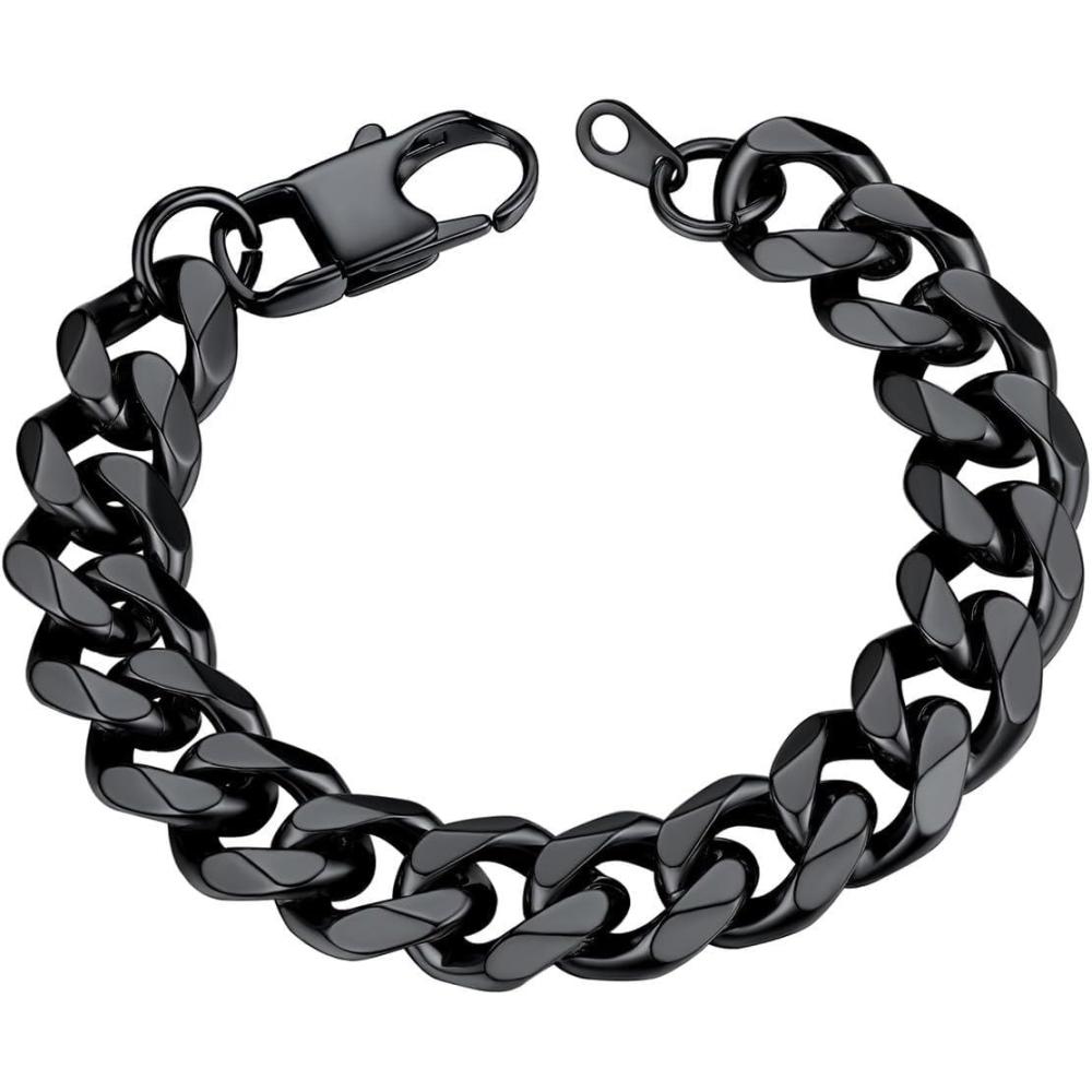 imageU7 Link Bracelets for Men Cuban LinkRopeWatch Band Solid Bracelet Silver Black Gold Color Wrist Bracelet 3691215mm Width 657583 Inch Length Hand Chain Jewelry for Mens Womenc Cuban 12mmBlack