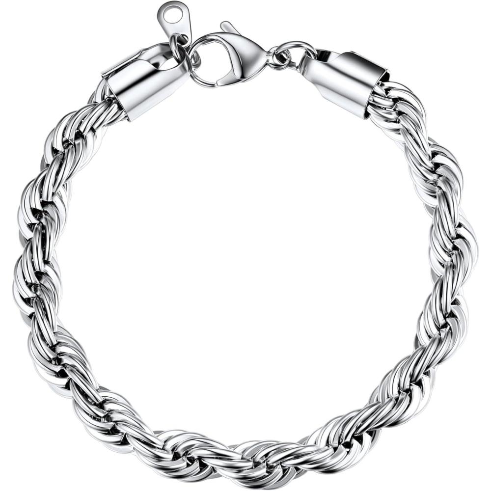 imageU7 Link Bracelets for Men Cuban LinkRopeWatch Band Solid Bracelet Silver Black Gold Color Wrist Bracelet 3691215mm Width 657583 Inch Length Hand Chain Jewelry for Mens Womend Rope Chain 9mmSilver