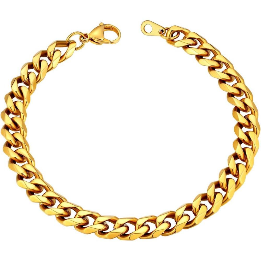 imageU7 Link Bracelets for Men Cuban LinkRopeWatch Band Solid Bracelet Silver Black Gold Color Wrist Bracelet 3691215mm Width 657583 Inch Length Hand Chain Jewelry for Mens Womenc Cuban 9mmGold