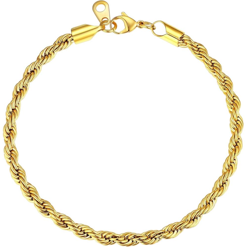 imageU7 Link Bracelets for Men Cuban LinkRopeWatch Band Solid Bracelet Silver Black Gold Color Wrist Bracelet 3691215mm Width 657583 Inch Length Hand Chain Jewelry for Mens Womend Rope Chain 3mmGold