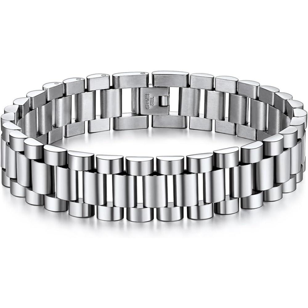 imageU7 Link Bracelets for Men Cuban LinkRopeWatch Band Solid Bracelet Silver Black Gold Color Wrist Bracelet 3691215mm Width 657583 Inch Length Hand Chain Jewelry for Mens Womenb Band 15mmSilver