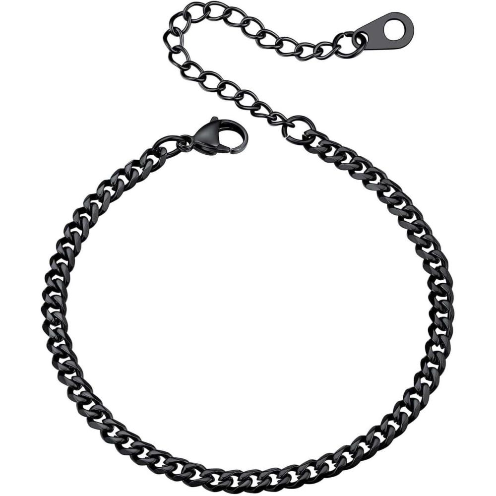 imageU7 Link Bracelets for Men Cuban LinkRopeWatch Band Solid Bracelet Silver Black Gold Color Wrist Bracelet 3691215mm Width 657583 Inch Length Hand Chain Jewelry for Mens Womenc Cuban 35mmBlack