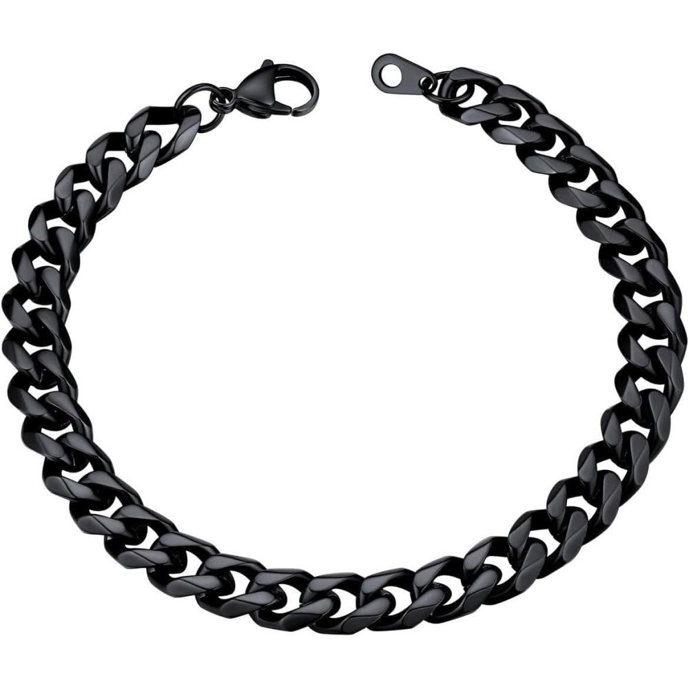 imageU7 Link Bracelets for Men Cuban LinkRopeWatch Band Solid Bracelet Silver Black Gold Color Wrist Bracelet 3691215mm Width 657583 Inch Length Hand Chain Jewelry for Mens Womenc Cuban 9mmBlack