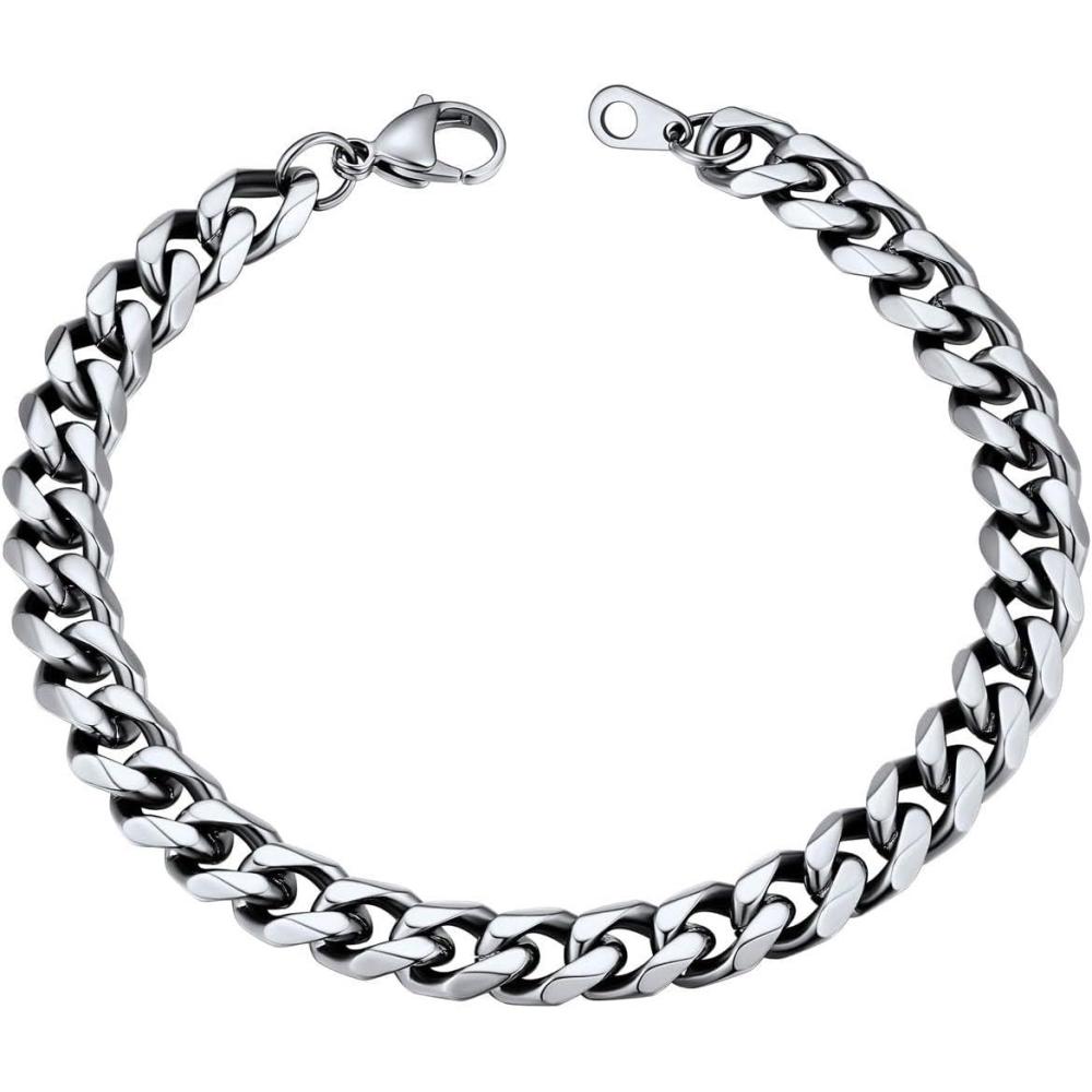 imageU7 Link Bracelets for Men Cuban LinkRopeWatch Band Solid Bracelet Silver Black Gold Color Wrist Bracelet 3691215mm Width 657583 Inch Length Hand Chain Jewelry for Mens Womenc Cuban 9mmSilver