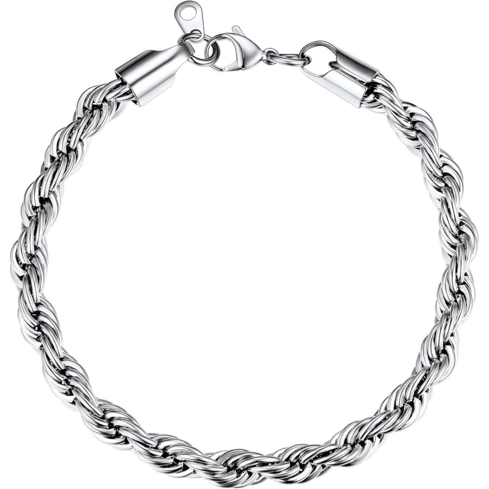 imageU7 Link Bracelets for Men Cuban LinkRopeWatch Band Solid Bracelet Silver Black Gold Color Wrist Bracelet 3691215mm Width 657583 Inch Length Hand Chain Jewelry for Mens Womend Rope Chain 6mmSilver