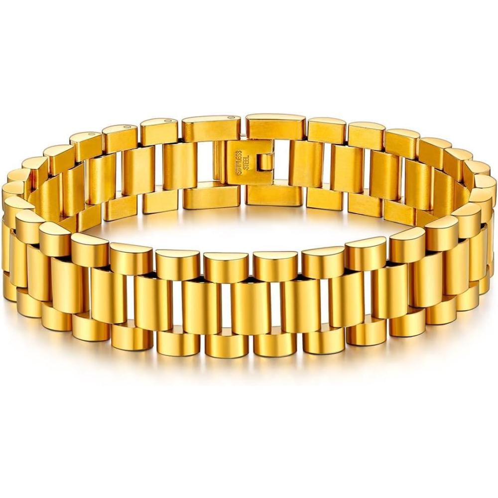 imageU7 Link Bracelets for Men Cuban LinkRopeWatch Band Solid Bracelet Silver Black Gold Color Wrist Bracelet 3691215mm Width 657583 Inch Length Hand Chain Jewelry for Mens Womenb Band 15mmGold
