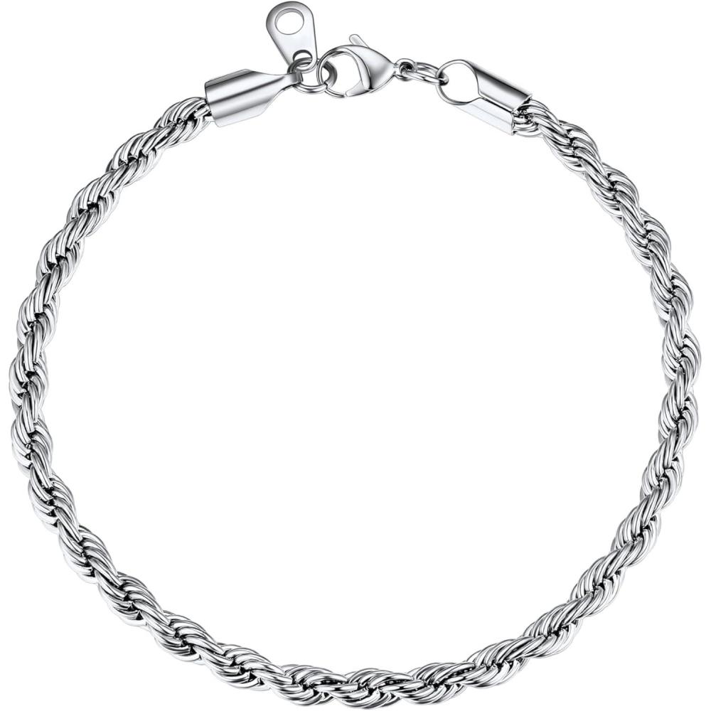 imageU7 Link Bracelets for Men Cuban LinkRopeWatch Band Solid Bracelet Silver Black Gold Color Wrist Bracelet 3691215mm Width 657583 Inch Length Hand Chain Jewelry for Mens Womend Rope Chain 3mmSilver