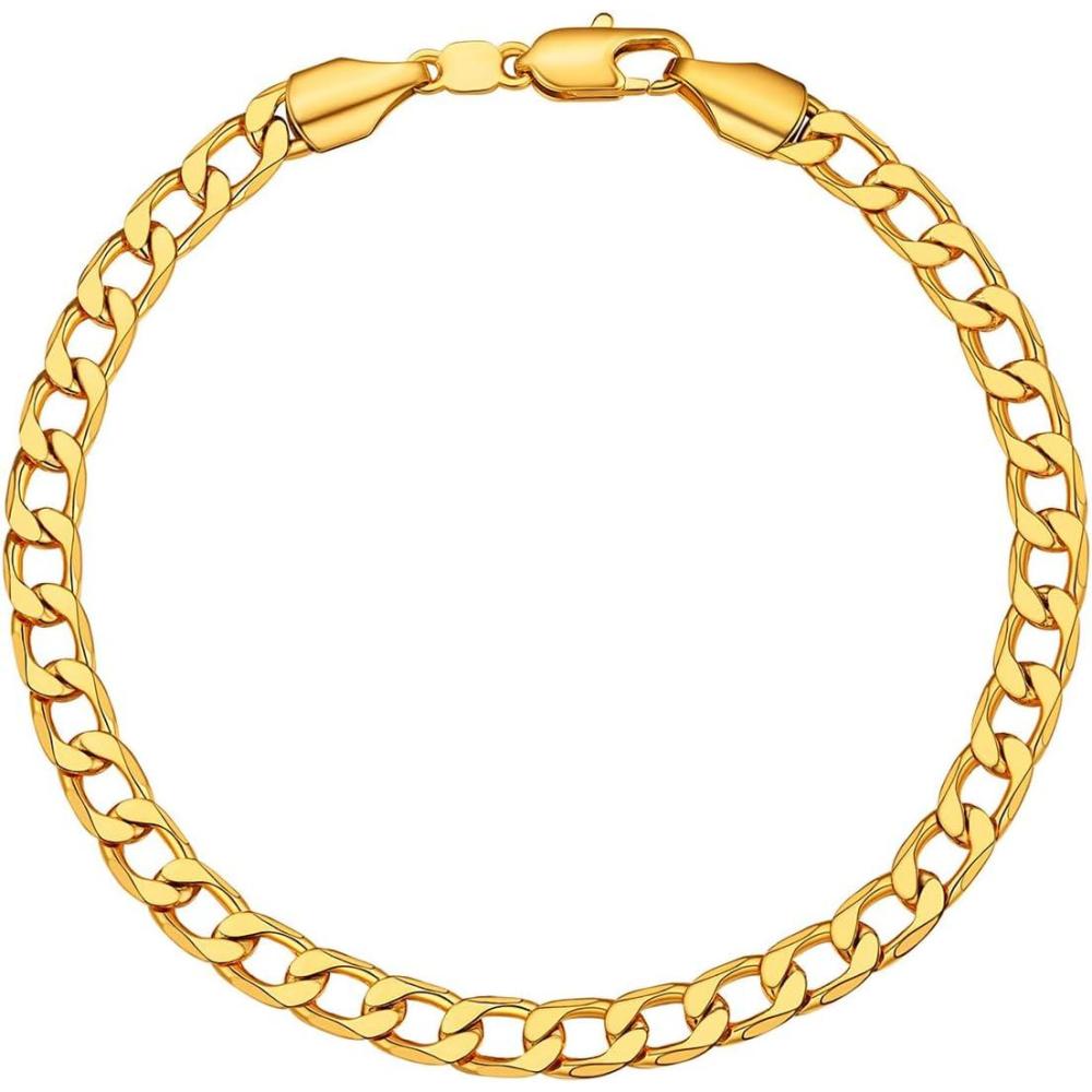 imageU7 Link Chain Bracelet for Men Stainless Steel Cuban LinkFigaro ChainRope ChainHeart Bracelets 3mm5mm7mm9mmm12mm Width Chain Wrist Bracelet for Men Women 8quot83quot Lengthbcuban chain5mm gold