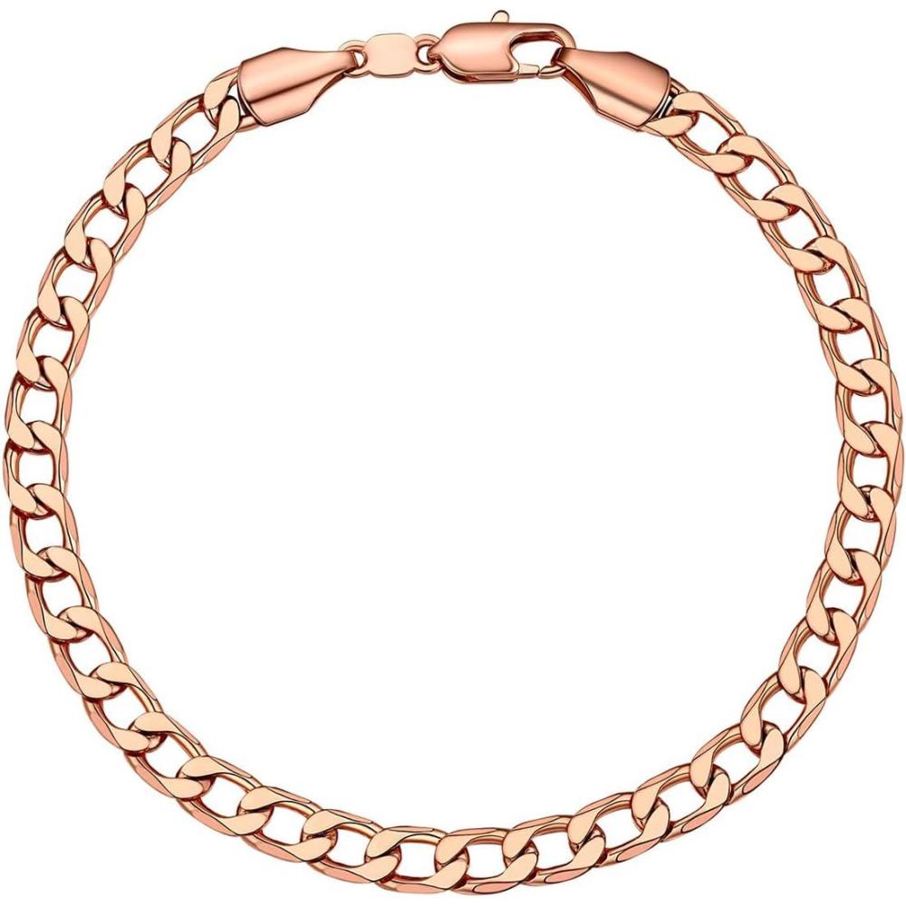 imageU7 Link Chain Bracelet for Men Stainless Steel Cuban LinkFigaro ChainRope ChainHeart Bracelets 3mm5mm7mm9mmm12mm Width Chain Wrist Bracelet for Men Women 8quot83quot Lengthbcuban chain5mm rose gold