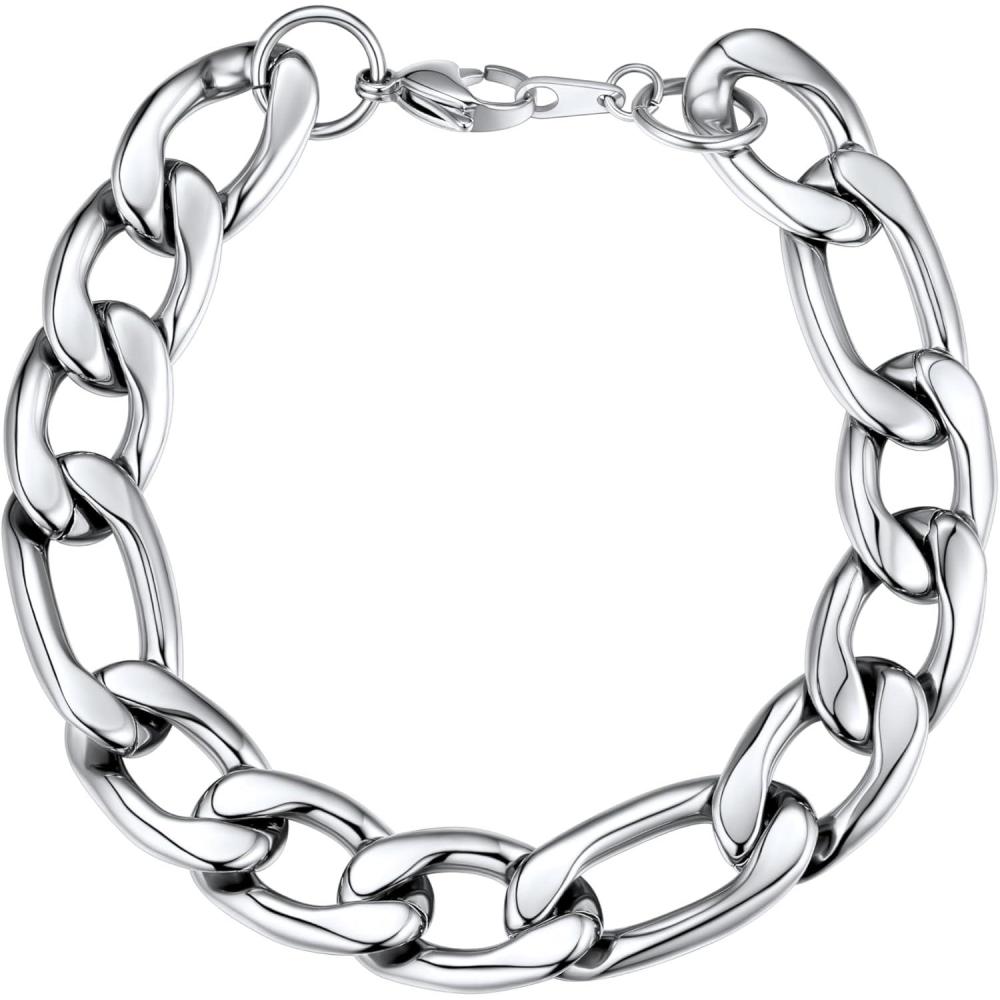 imageU7 Link Chain Bracelet for Men Stainless Steel Cuban LinkFigaro ChainRope ChainHeart Bracelets 3mm5mm7mm9mmm12mm Width Chain Wrist Bracelet for Men Women 8quot83quot Lengthcfigaro link12mm steel