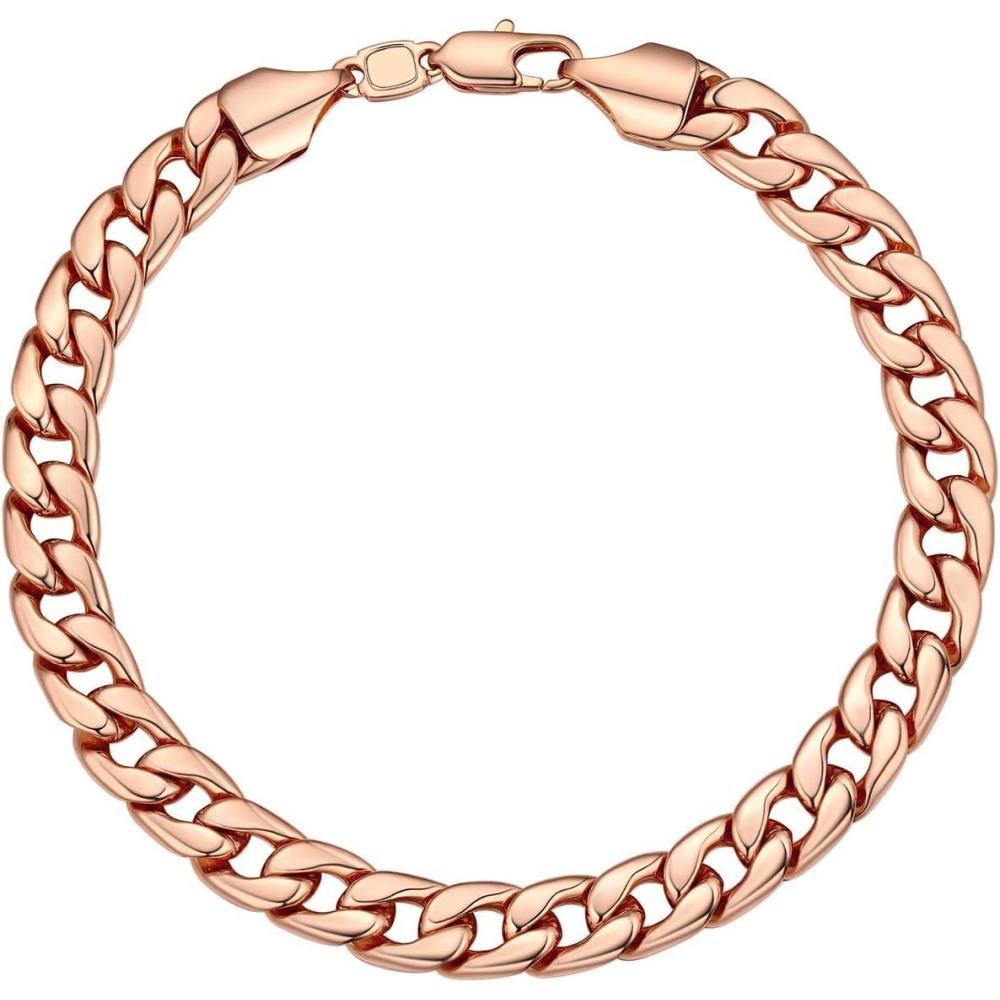 imageU7 Link Chain Bracelet for Men Stainless Steel Cuban LinkFigaro ChainRope ChainHeart Bracelets 3mm5mm7mm9mmm12mm Width Chain Wrist Bracelet for Men Women 8quot83quot Lengthacuban link7mm rose gold