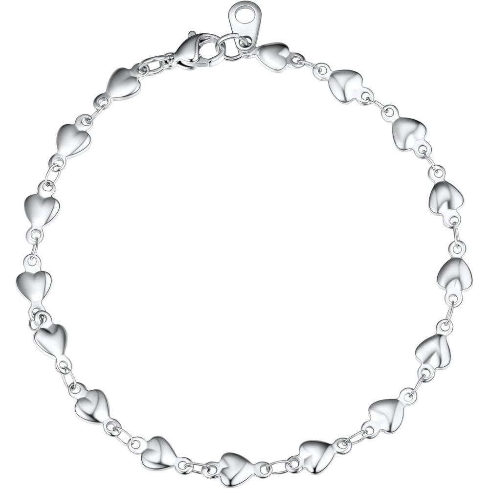 imageU7 Link Chain Bracelet for Men Stainless Steel Cuban LinkFigaro ChainRope ChainHeart Bracelets 3mm5mm7mm9mmm12mm Width Chain Wrist Bracelet for Men Women 8quot83quot Lengthdheart link6mm steel