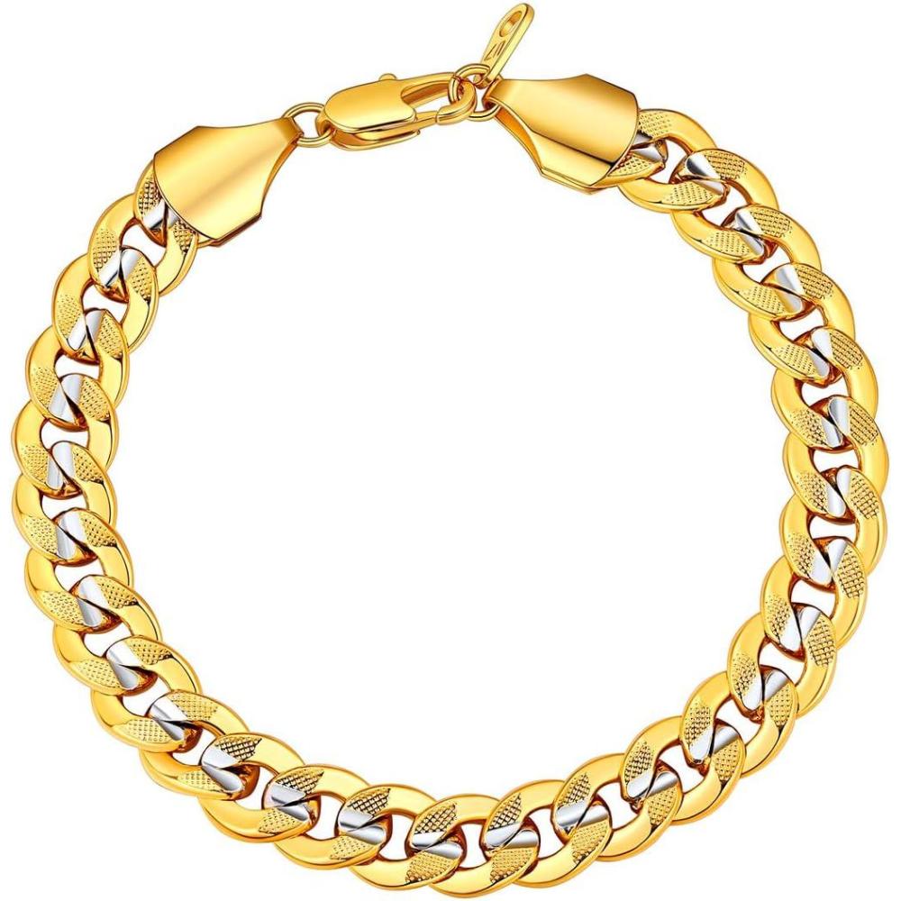 imageU7 Link Chain Bracelet for Men Stainless Steel Cuban LinkFigaro ChainRope ChainHeart Bracelets 3mm5mm7mm9mmm12mm Width Chain Wrist Bracelet for Men Women 8quot83quot Lengthfcuban link9mm gold