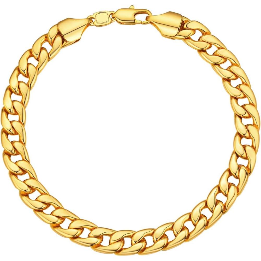 imageU7 Link Chain Bracelet for Men Stainless Steel Cuban LinkFigaro ChainRope ChainHeart Bracelets 3mm5mm7mm9mmm12mm Width Chain Wrist Bracelet for Men Women 8quot83quot Lengthacuban link7mm gold
