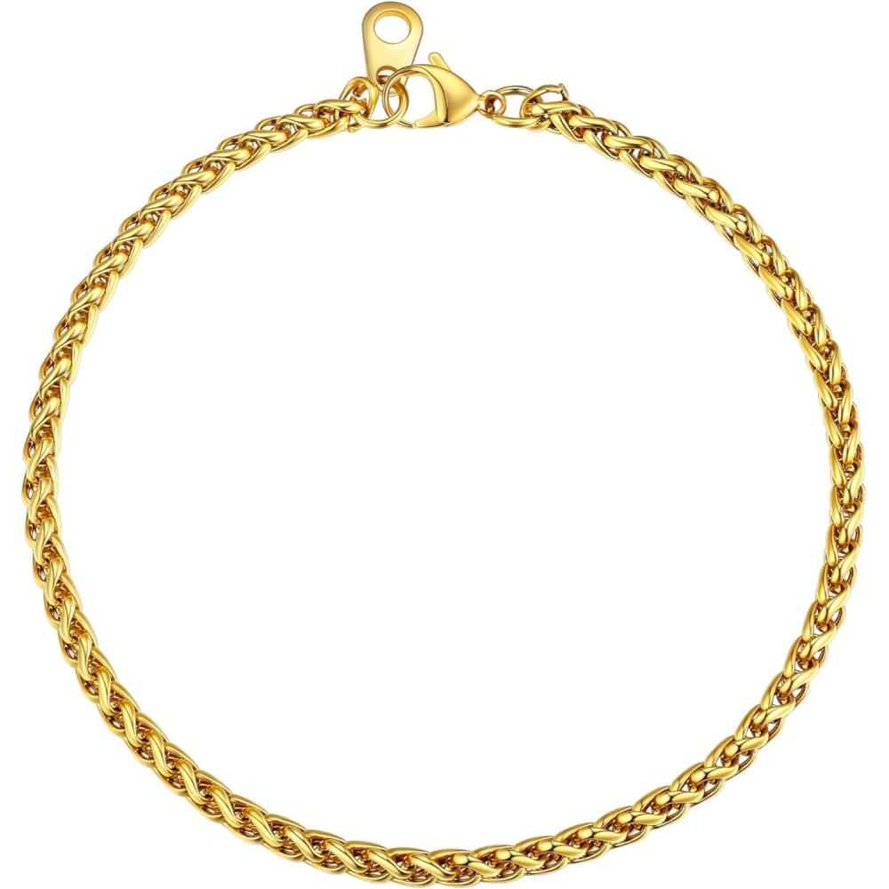 imageU7 Link Chain Bracelet for Men Stainless Steel Cuban LinkFigaro ChainRope ChainHeart Bracelets 3mm5mm7mm9mmm12mm Width Chain Wrist Bracelet for Men Women 8quot83quot Lengthespiga chain3mm gold