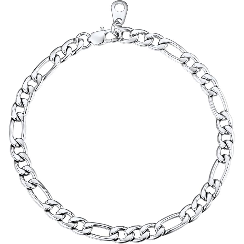 imageU7 Link Chain Bracelet for Men Stainless Steel Cuban LinkFigaro ChainRope ChainHeart Bracelets 3mm5mm7mm9mmm12mm Width Chain Wrist Bracelet for Men Women 8quot83quot Lengthcfigaro chian5mm steel
