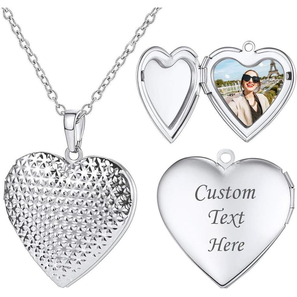 imageU7 Locket Necklace for Women SilverGoldRose Gold Custom Photo Text Necklaces Flower HeartRound Shape Personalized Picture Pendant Necklace 18 Inch07Platinum Dot