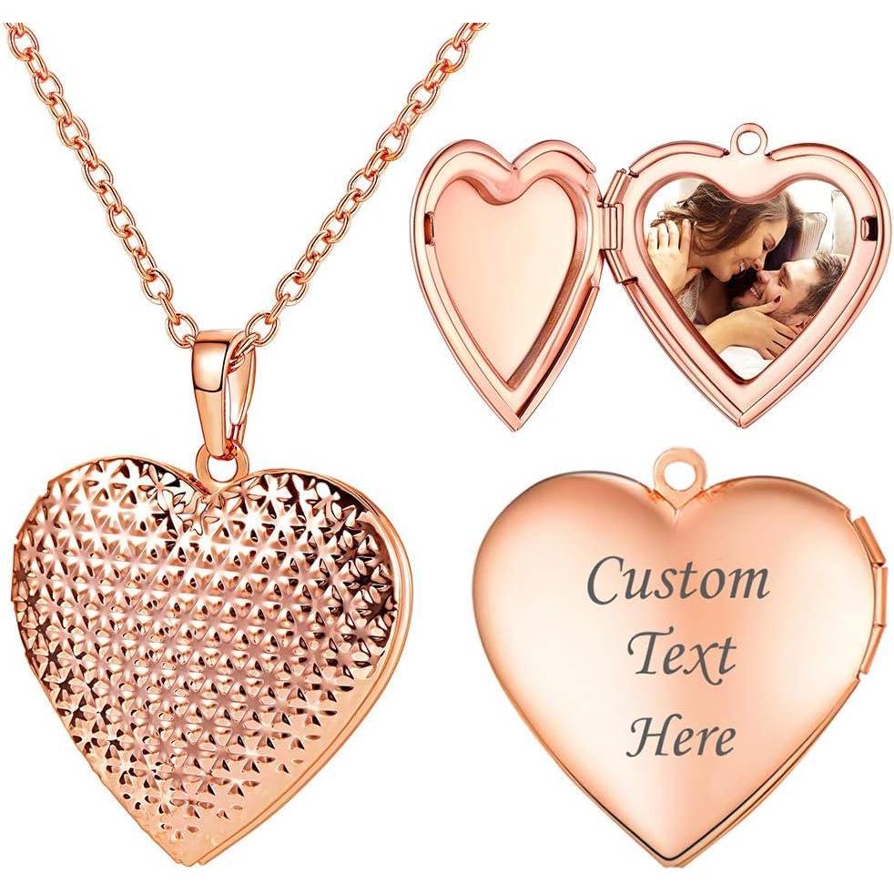 imageU7 Locket Necklace for Women SilverGoldRose Gold Custom Photo Text Necklaces Flower HeartRound Shape Personalized Picture Pendant Necklace 18 Inch07Rose Gold Dot