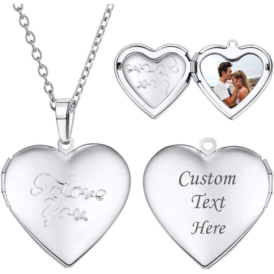 imageU7 Locket Necklace for Women SilverGoldRose Gold Custom Photo Text Necklaces Flower HeartRound Shape Personalized Picture Pendant Necklace 18 Inch08Platinum I Love You