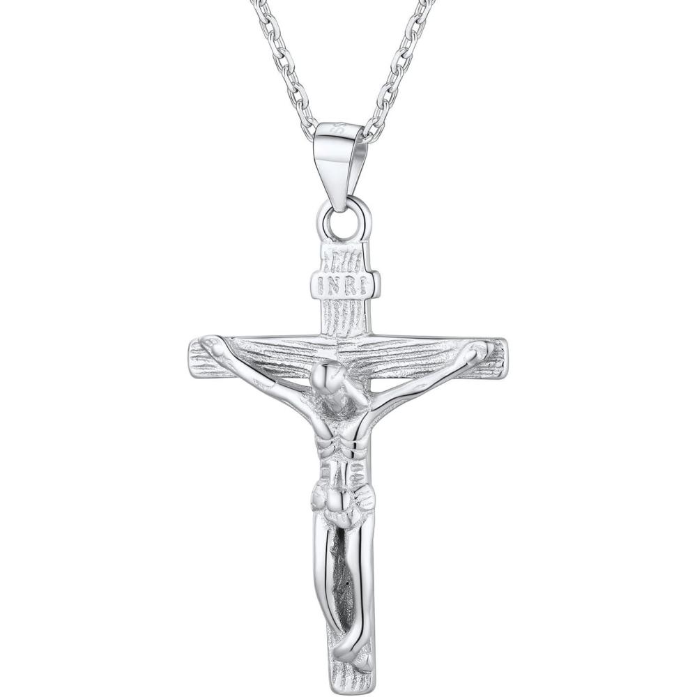 imageU7 Men Crucifix Cross Pendant with Chain Baptism Christian Jewelry Stainless Steel18K Gold Antique Jesus Necklace Gift PackedLength 22quot05 Sterling Silver