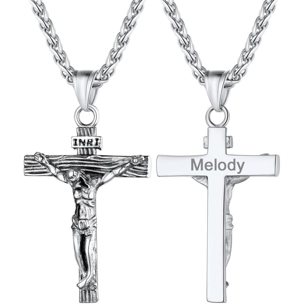 imageU7 Men Crucifix Cross Pendant with Chain Baptism Christian Jewelry Stainless Steel18K Gold Antique Jesus Necklace Gift PackedLength 22quot08 Stainless Custom