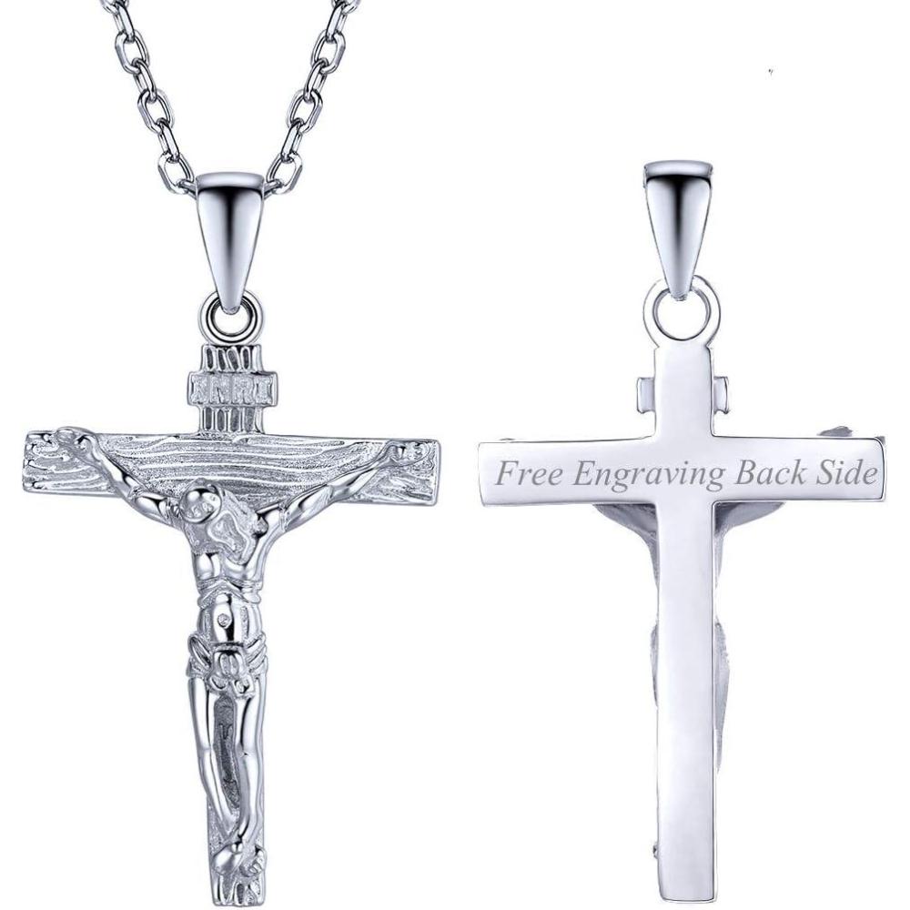 imageU7 Men Crucifix Cross Pendant with Chain Baptism Christian Jewelry Stainless Steel18K Gold Antique Jesus Necklace Gift PackedLength 22quot10 Sterling Silver  Custom