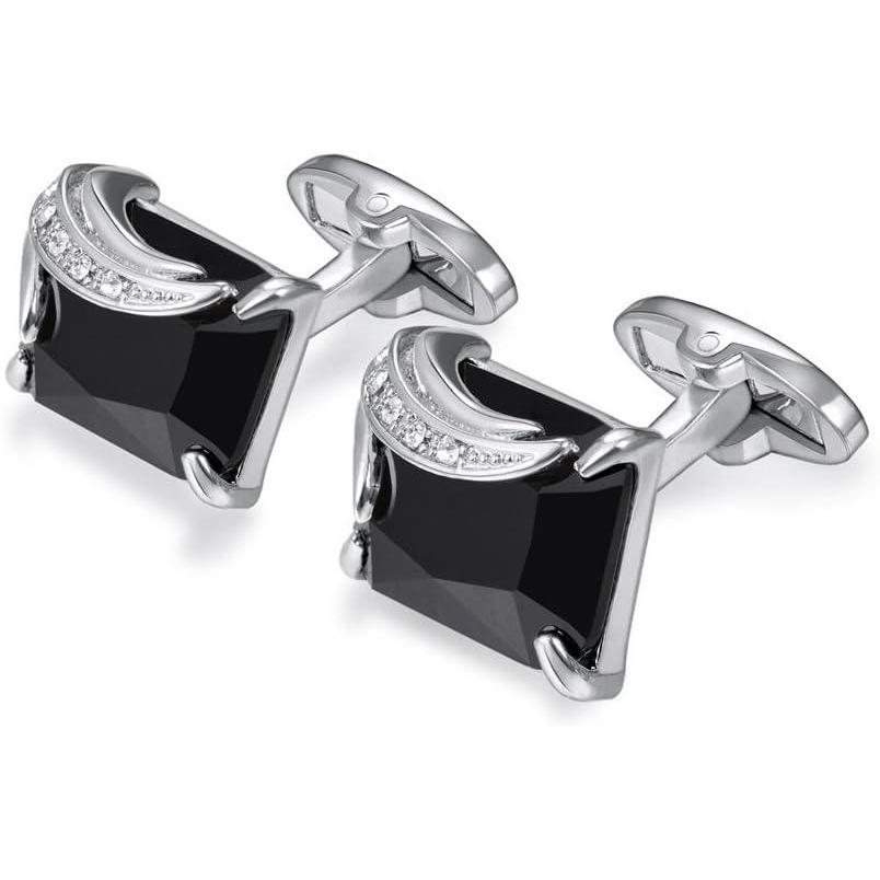 imageU7 Men Cufflinks for Wedding Christmas Business Platinum or 18K Gold Plated Crystal Fancy Stone Cuff Links Custom Photo CufflinksGift PackedBlack Platinum