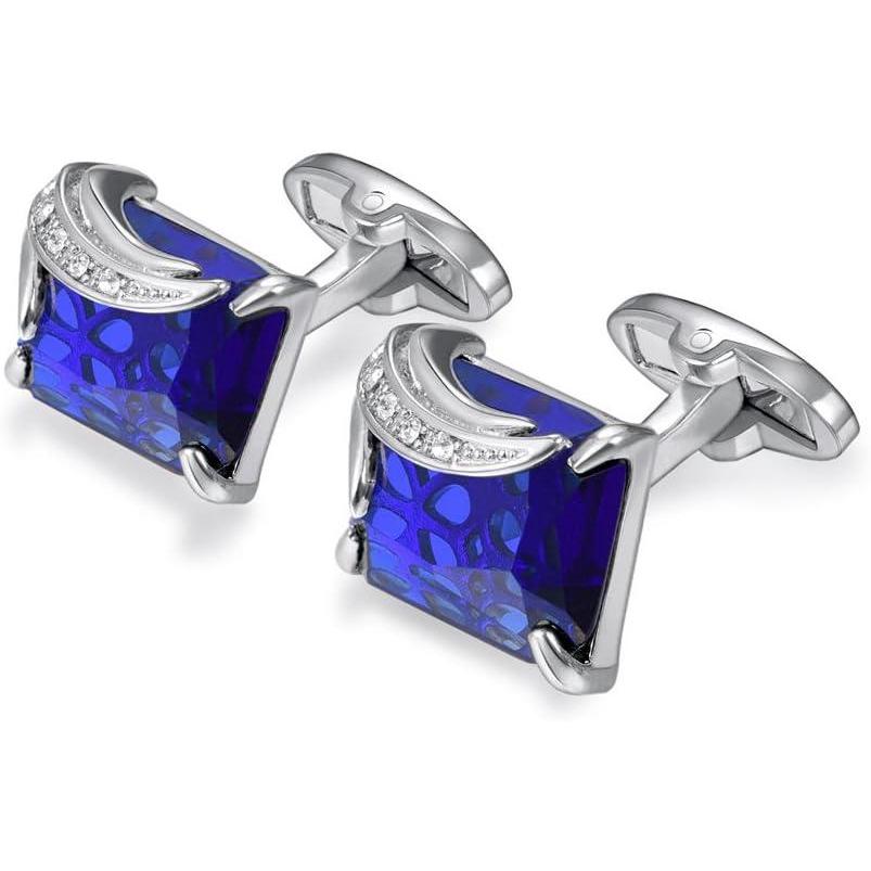 imageU7 Men Cufflinks for Wedding Christmas Business Platinum or 18K Gold Plated Crystal Fancy Stone Cuff Links Custom Photo CufflinksGift PackedBlue Platinum