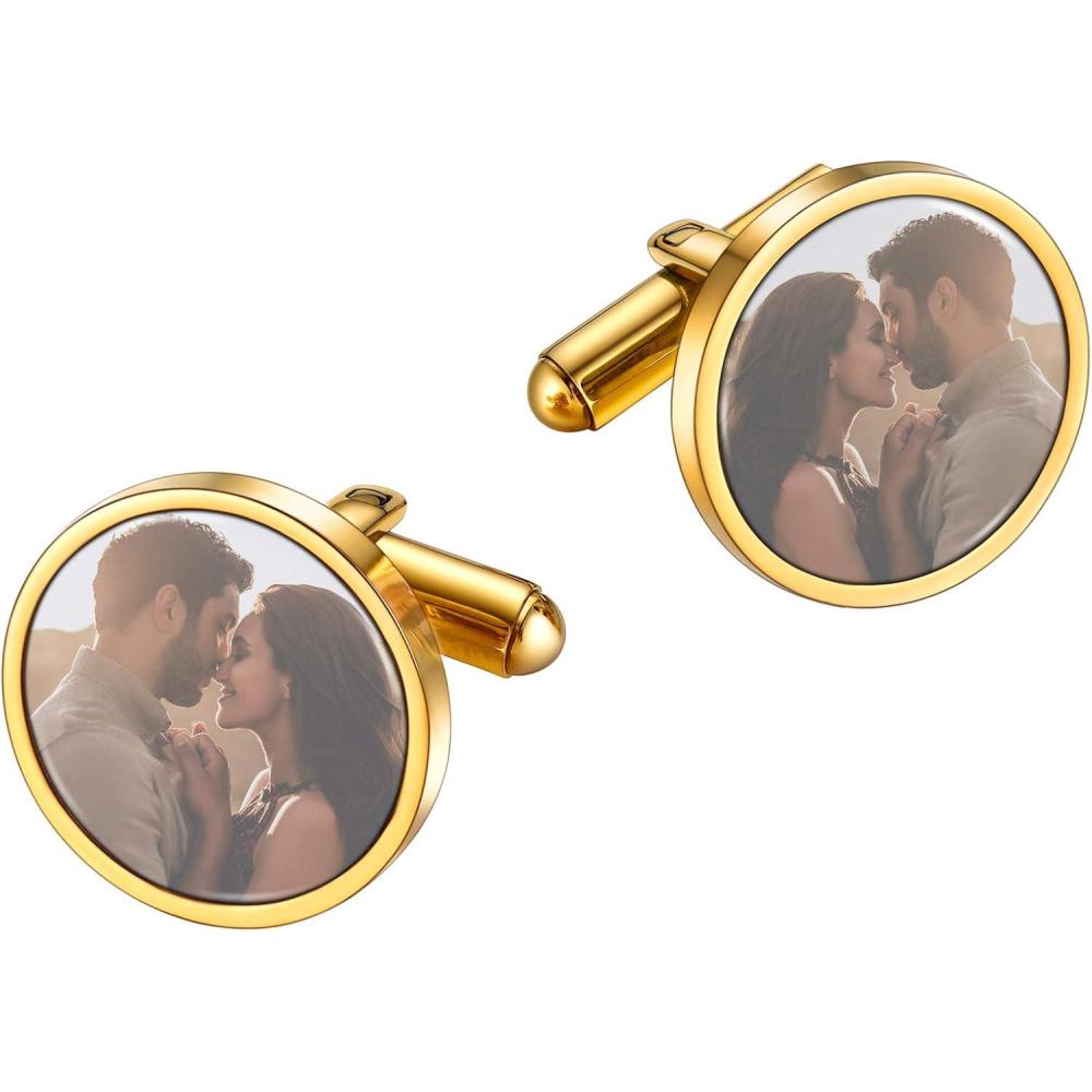 imageU7 Men Cufflinks for Wedding Christmas Business Platinum or 18K Gold Plated Crystal Fancy Stone Cuff Links Custom Photo CufflinksGift PackedGold Custom Photo