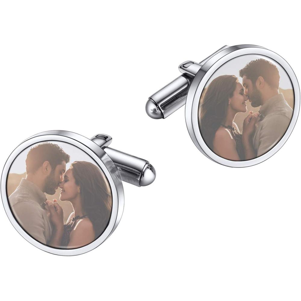 imageU7 Men Cufflinks for Wedding Christmas Business Platinum or 18K Gold Plated Crystal Fancy Stone Cuff Links Custom Photo CufflinksGift PackedPlatinum Custom Photo