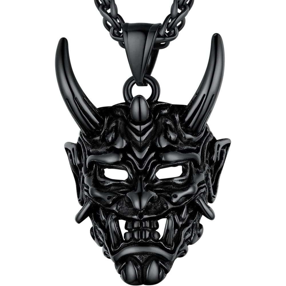 imageU7 Men Pendant Necklaces Stainless Steel Necklace for Men Cool Guitar Pick SkullAlligator Dinosaur Skeleton Tyrannosaurus RexGothic SkullOctopusEvil Demon Hannya Mask Pendant with ChainBlack