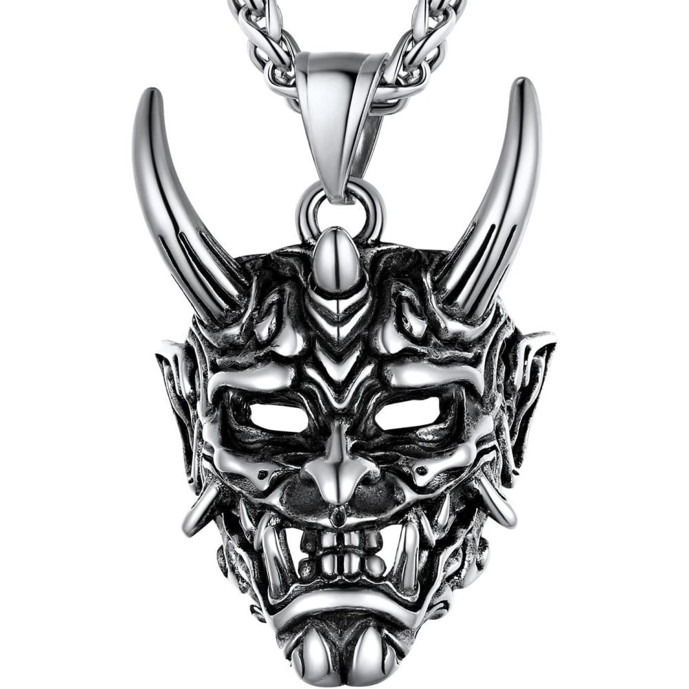 imageU7 Men Pendant Necklaces Stainless Steel Necklace for Men Cool Guitar Pick SkullAlligator Dinosaur Skeleton Tyrannosaurus RexGothic SkullOctopusEvil Demon Hannya Mask Pendant with ChainSilver