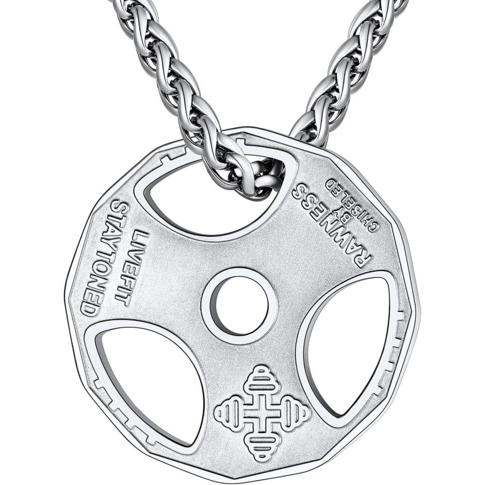 imageU7 Men Women Fitness Dumbbell Necklace Stainless Steel Weight Plate Barbell Chain Pendant NecklaceChain 22quot2quot Extender with Gift BoxAWeight Plate Stainless