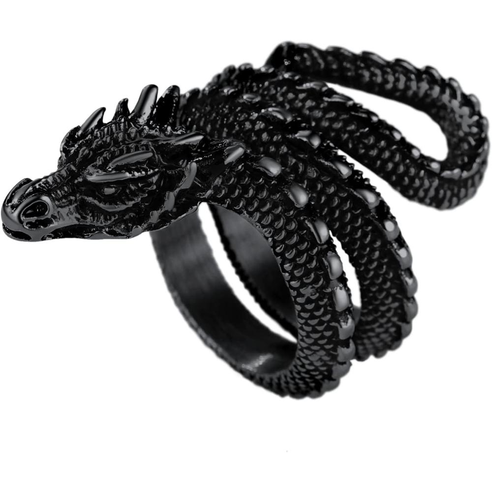 imageU7 Mens Animal Rings Stainless Steel Punk Rock Biker Gift DragonTiger Head Ring GoldSilverBlack Color04Full DragonBlack