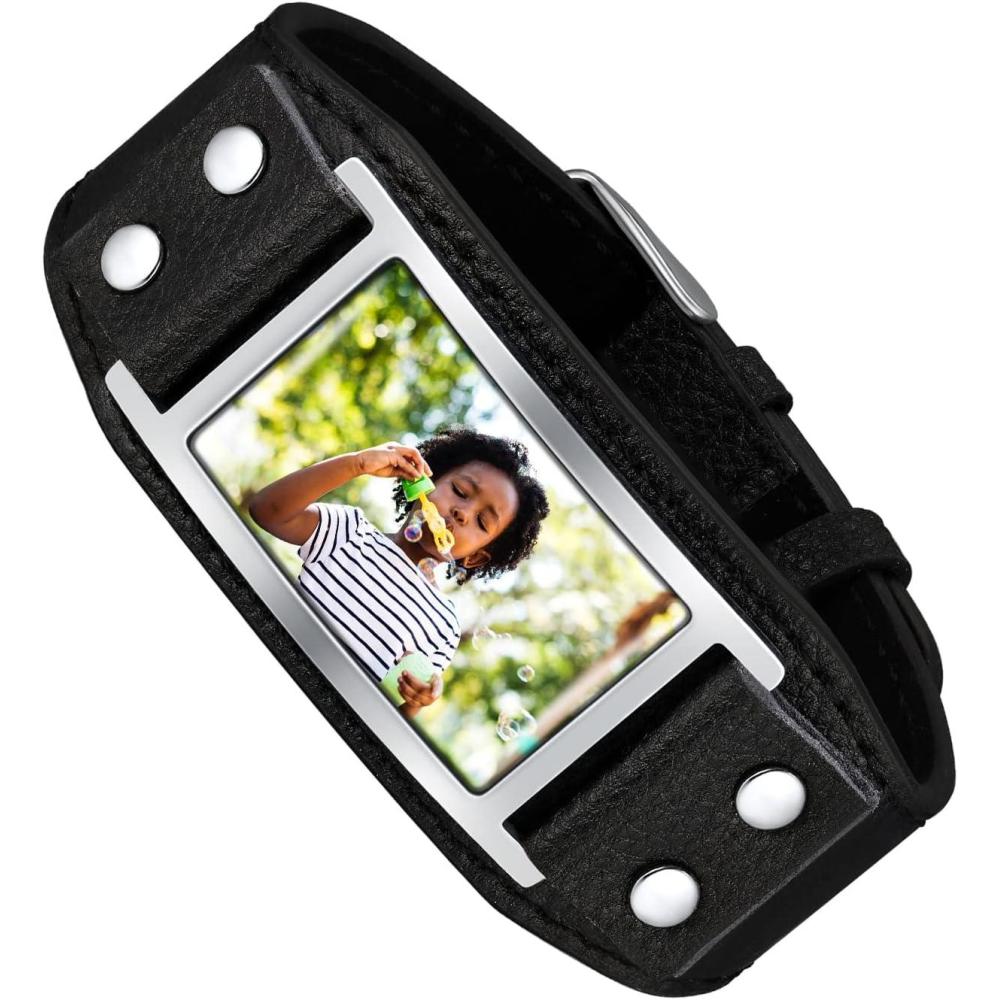 imageU7 Mens Leather Bracelet with Stainless Steel Clasp Leather Cuff Bracelet in Skull or Wrap Style Black Bracelets for HusbandlRectangle PhotoBlack Adjustable