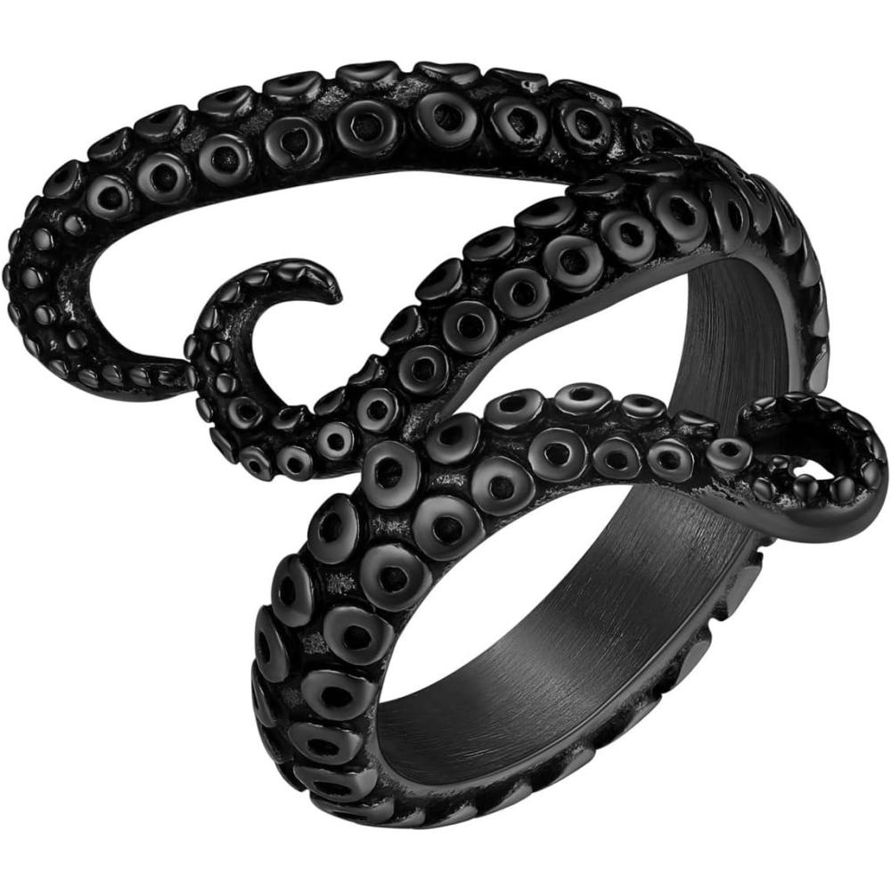 imageU7 Mens Punk Ring Stainless Steel Black Gold Color Signet Ring Cool Costume Rings with Gift BoxC Octopus TentaclesBlack