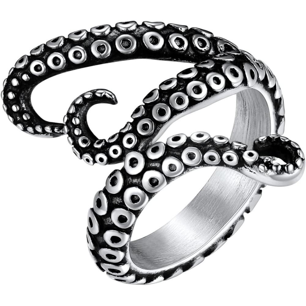 imageU7 Mens Punk Ring Stainless Steel Black Gold Color Signet Ring Cool Costume Rings with Gift BoxC Octopus TentaclesSteel