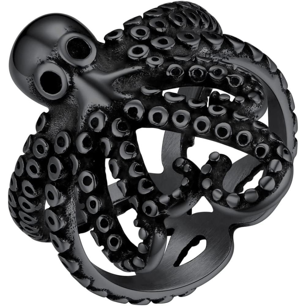 imageU7 Mens Punk Ring Stainless Steel Black Gold Color Signet Ring Cool Costume Rings with Gift BoxD OctopusBlack