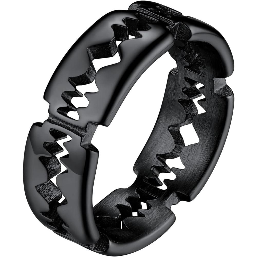 imageU7 Mens Punk Ring Stainless Steel Black Gold Color Signet Ring Cool Costume Rings with Gift BoxF Razor BladeBlack