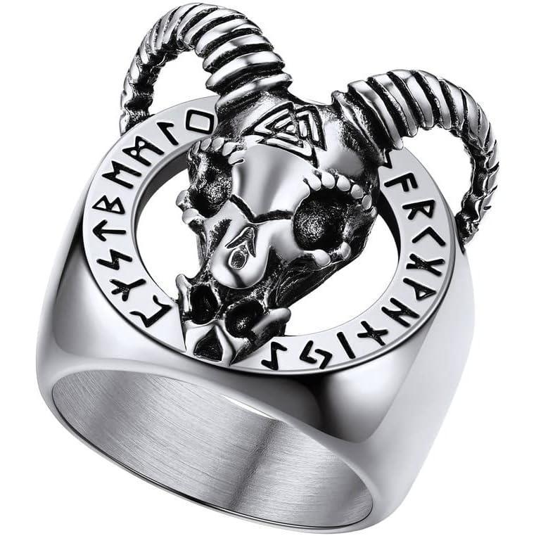imageU7 Mens Punk Ring Stainless Steel Black Gold Color Signet Ring Cool Costume Rings with Gift BoxGoat HeadSilver
