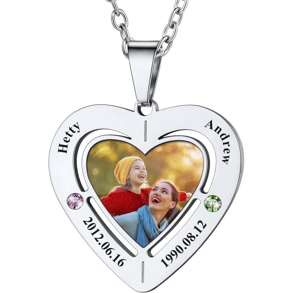 imageU7 Mother Necklace Personalized Engrave Name Jewelry234567 Children Friend Family Names Necklace with Birthstone for Women GirlsPendant for Mom GrandmaWife11Heart Picture23 NameBirthstone