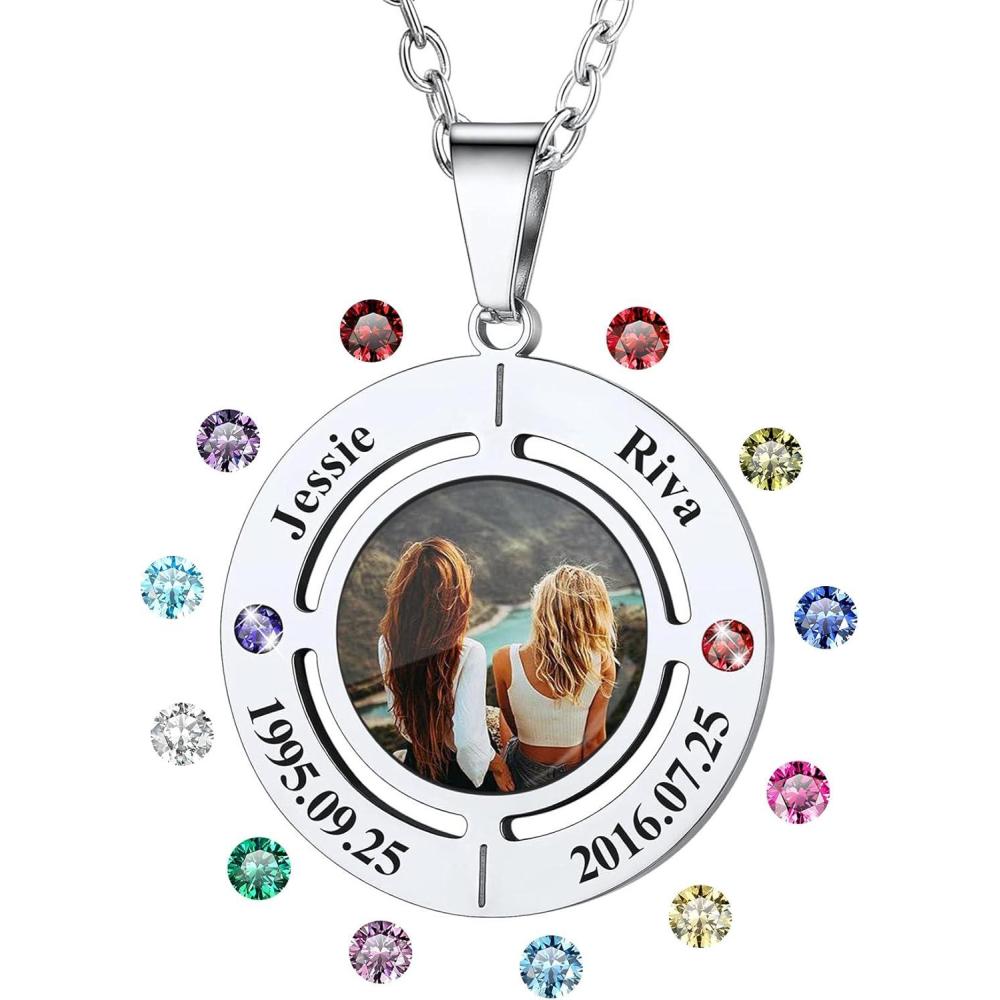 imageU7 Mother Necklace Personalized Engrave Name Jewelry234567 Children Friend Family Names Necklace with Birthstone for Women GirlsPendant for Mom GrandmaWife10Round Picture23 NameBirthstone